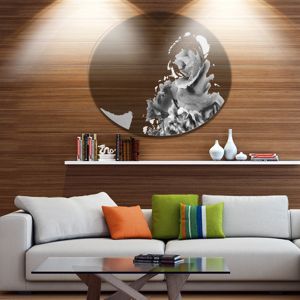 Black And White Rose In Spring., Modern Floral Round Wall Art, 36"