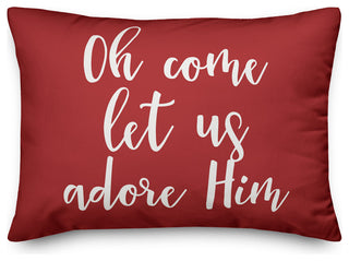 Oh Come Let Us Adore Him, Red 14x20 Lumbar Pillow