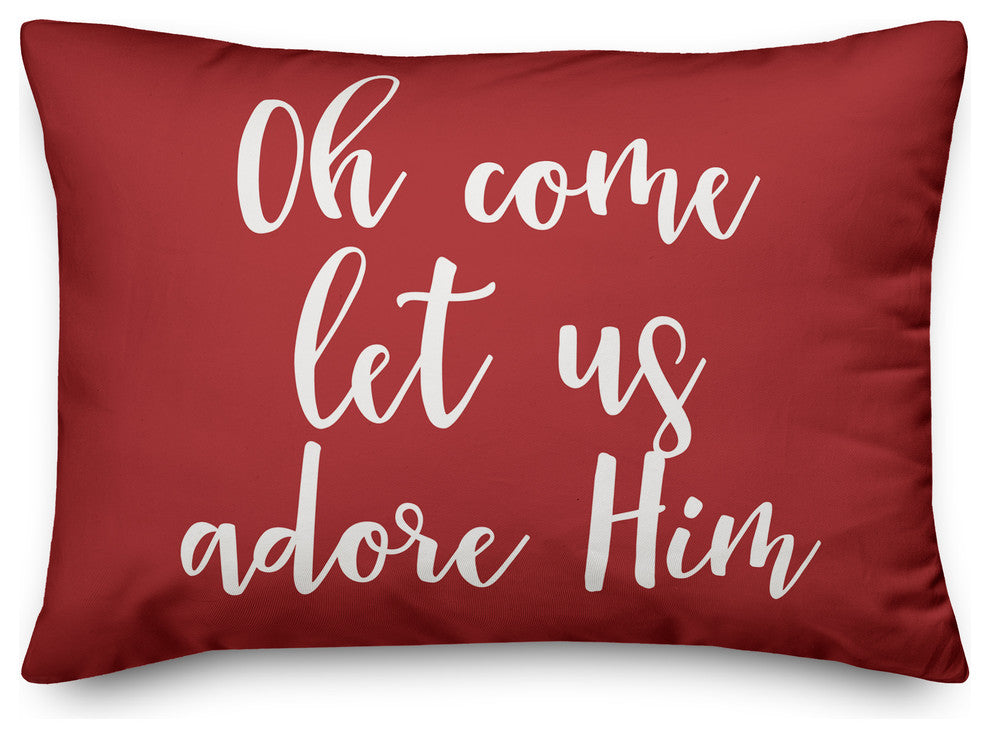 Oh Come Let Us Adore Him, Red 14x20 Lumbar Pillow