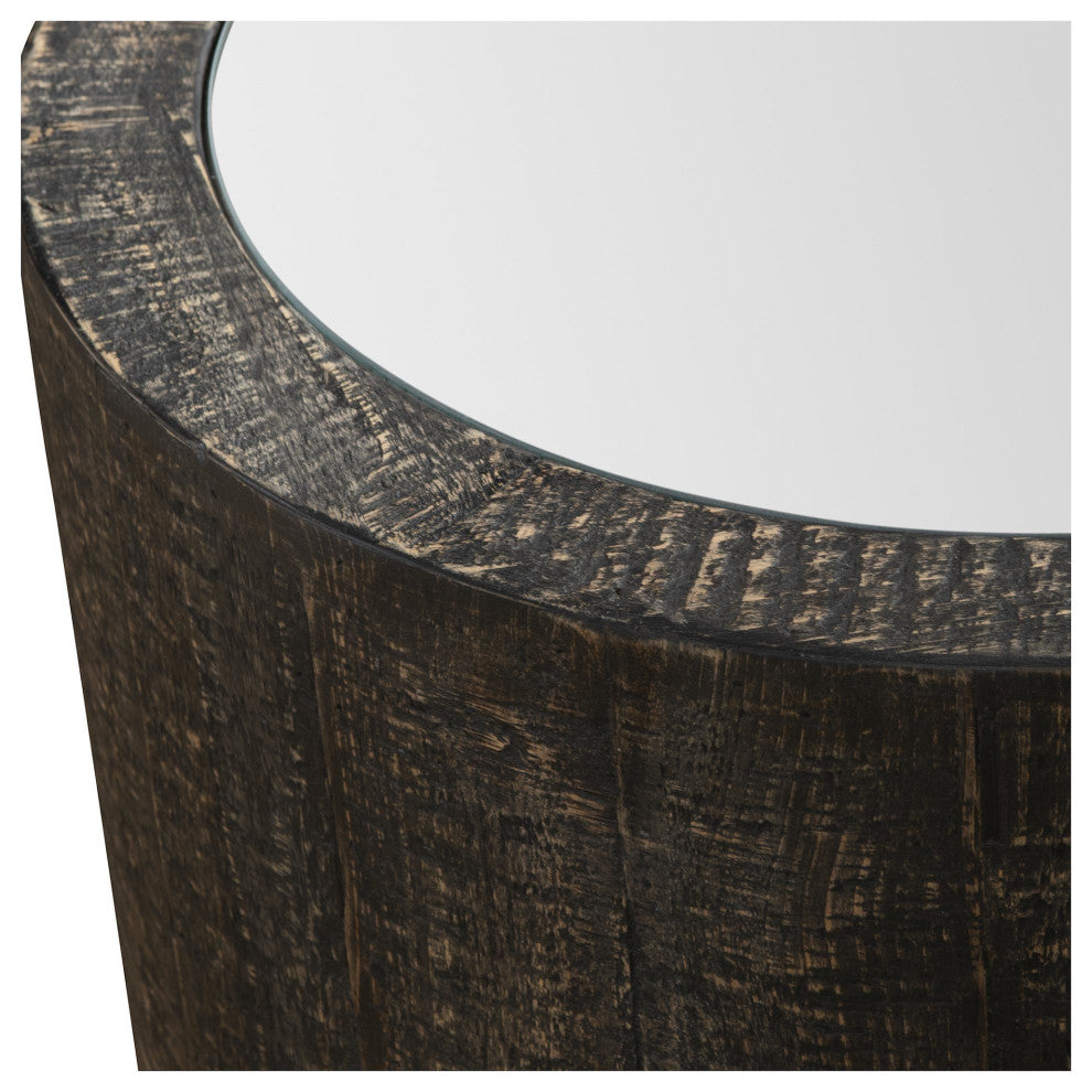 Close-up on white background focusing on the table’s exterior texture and edge.