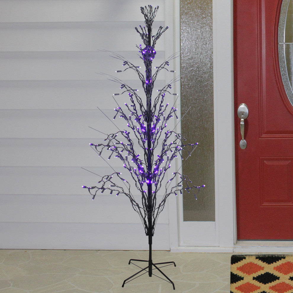 9' LED Lighted Halloween Cascade Twig Tree Outdoor Yard Art Decoration, Purple