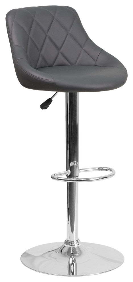 Contemporary Gray Vinyl Bucket Seat Adjustable Height Barstool-Chrome Base