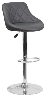 Contemporary Gray Vinyl Bucket Seat Adjustable Height Barstool-Chrome Base