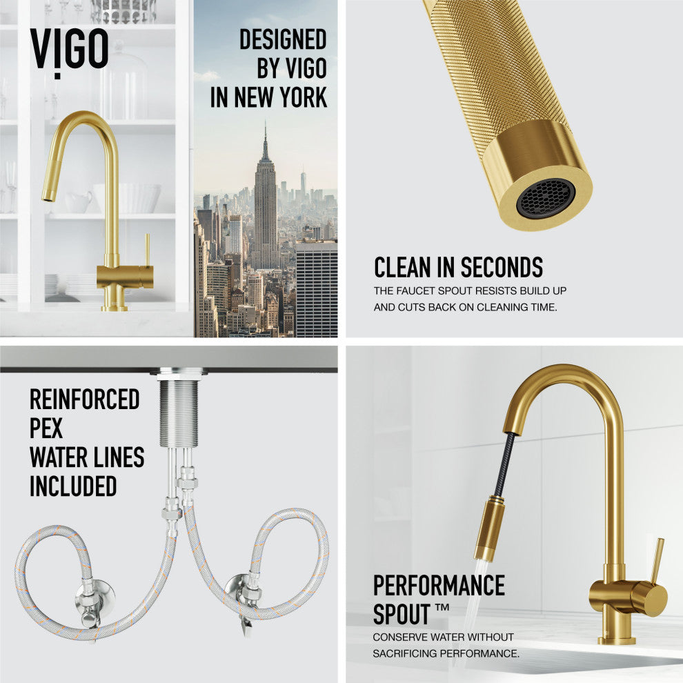 VIGO Gramercy 17" H Single Handle Pull-Down Sprayer Kitchen Faucet, Matte Brushed Gold, Touchless, Without Extras