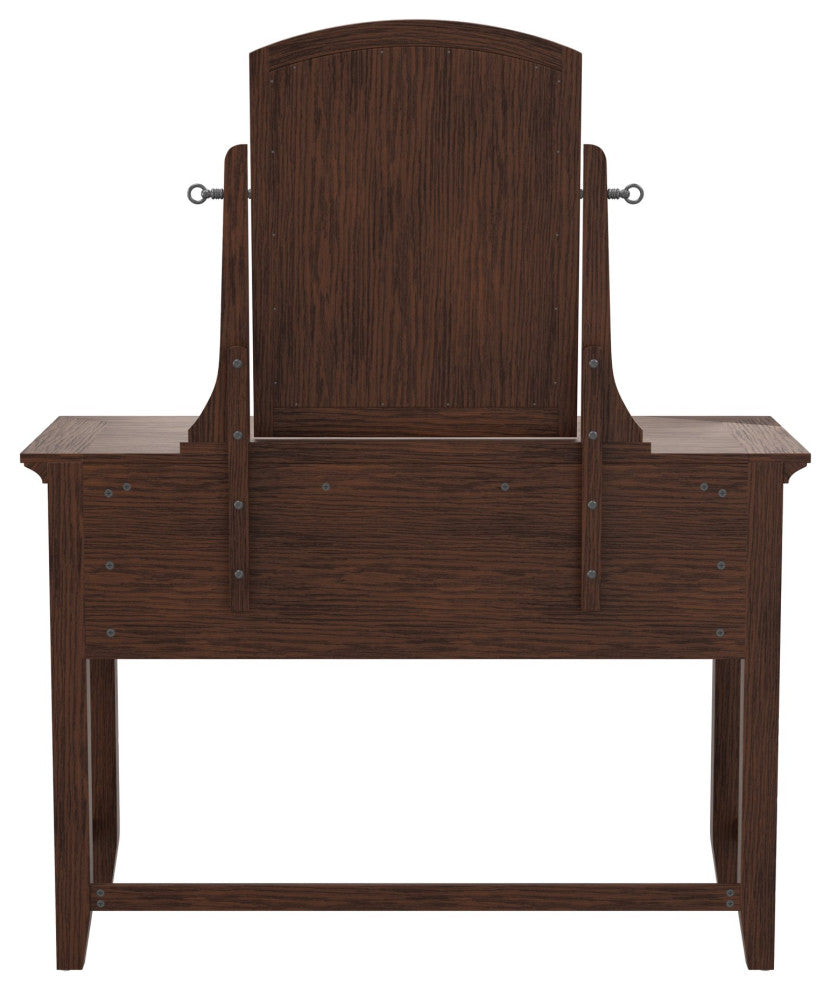 Traditional Vanity Set, 360 Swiveling Beveled Mirror & 3 Storage Drawers, Oak