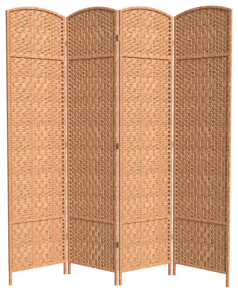 7' Tall Diamond Weave Room Divider, Natural, 4 Panels