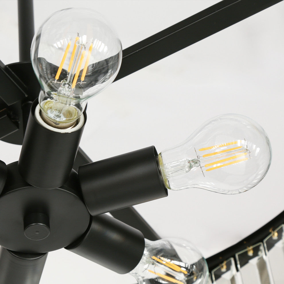 LNC Elvira 6-Light 23.6" Modern Drum Crystal Chandelier, Matte Black