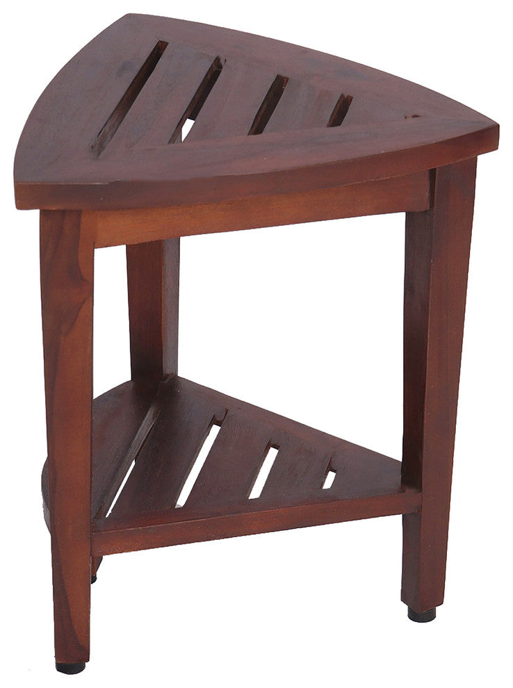Oasis Teak Corner Shower Stool, Table With Shelf, 16"x15"x18"