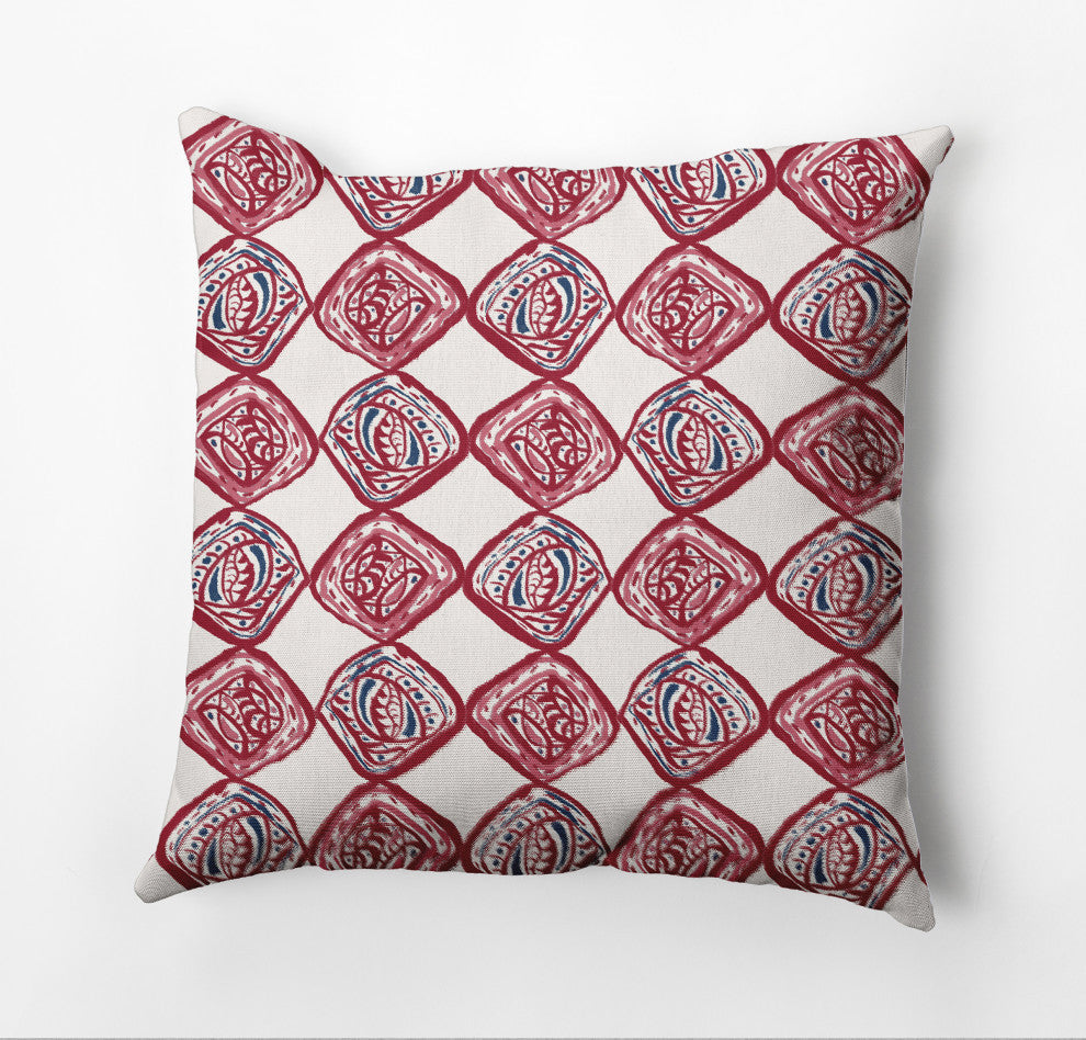 Cowry Check II Rug Pillow, Red, 18"x18"