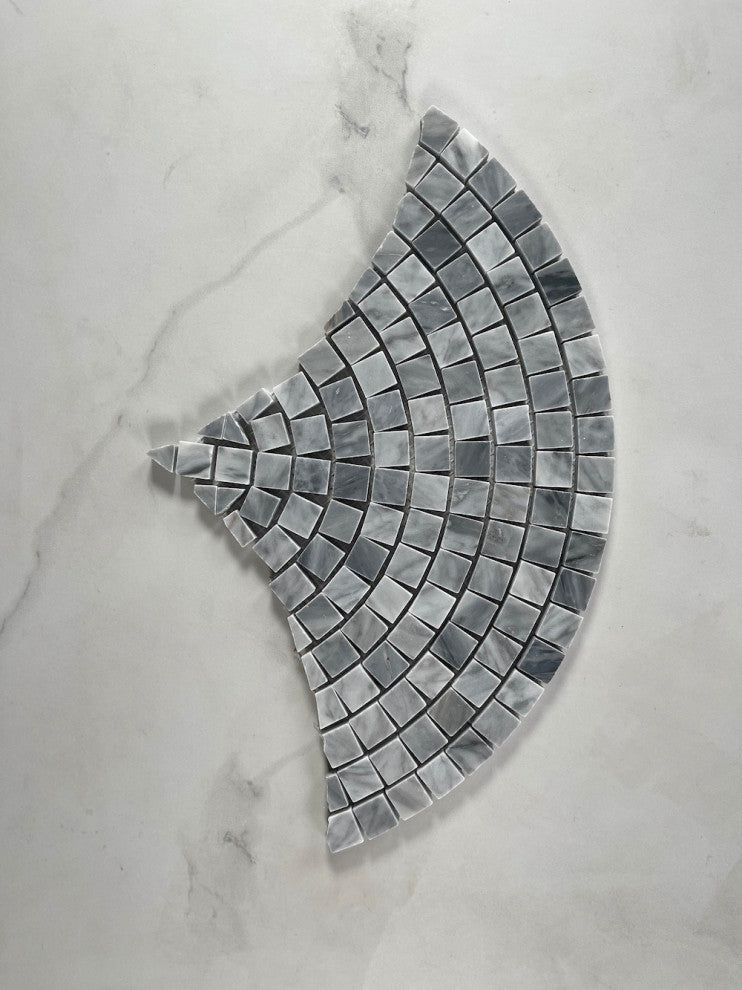 Bardiglio Gray Marble Fish Scale Scallop Fan Pattern Mosaic Tile Honed, 1 sheet