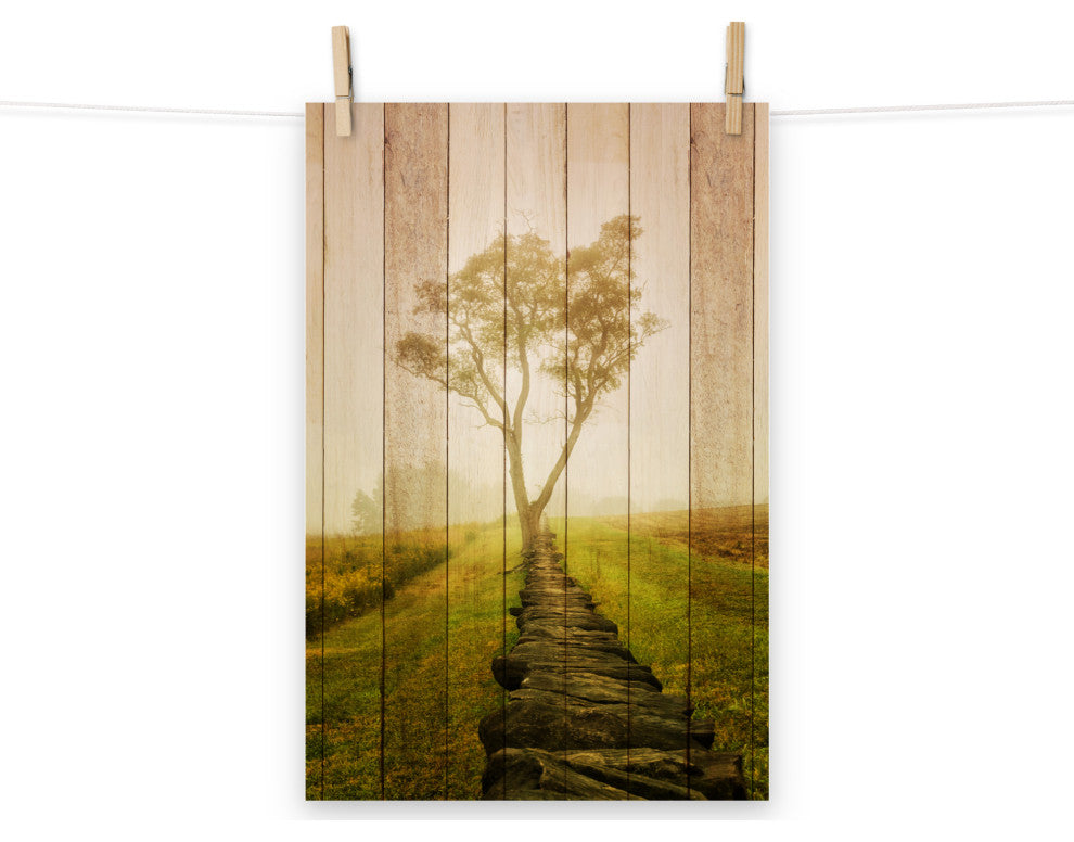 Faux Wood Calming Morning Landscape Photo Unframed Wall Art Prints, 12" X 18"