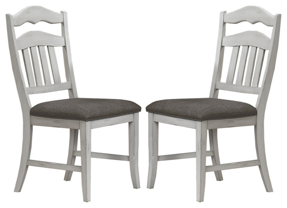 Set of 2 Dining Chairs With Slatted Back, Antique White