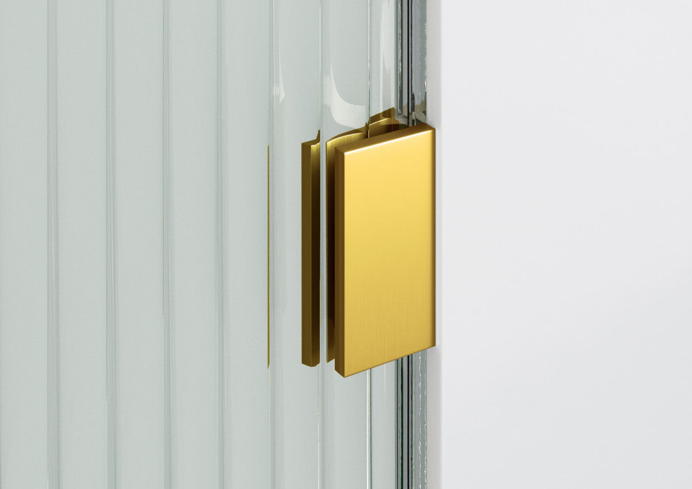 32"x78" Frameless Shower Door, Single Fixed Panel Fluted Radius, Satin Brass, 32" Right