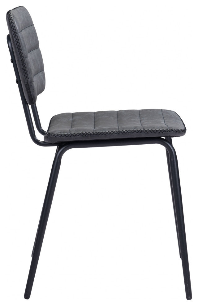 Set of Two Gray Modern Faux Leather Channel Stitching Dining Chairs