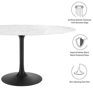 Lippa 60" Oval Artificial Marble Dining Table Black White