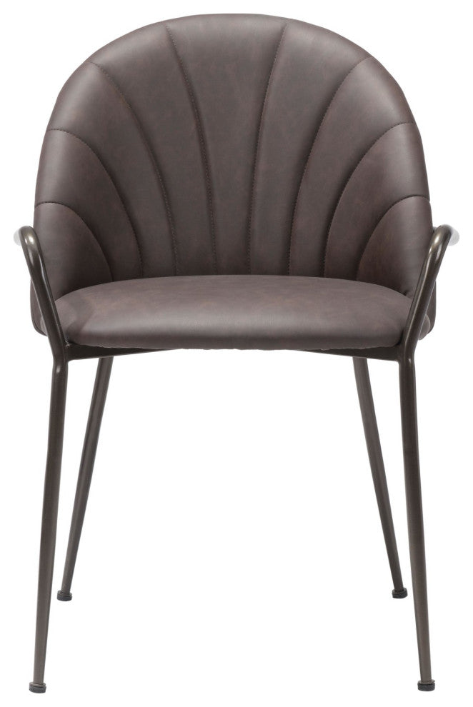 Dining Chair, Set of 2, Faux Vinyl Leather, Steel, Brown Black, Brown, Cafe