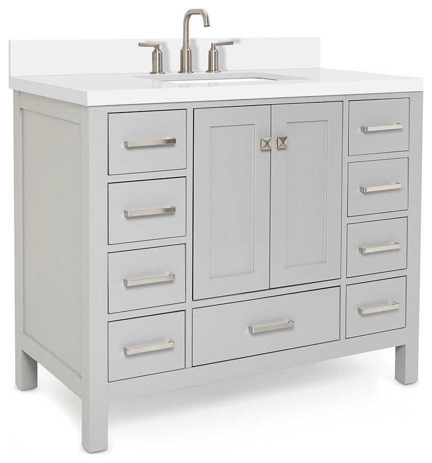 ARIEL Cambridge 43" Rectangle Sink Bathroom Vanity Grey With Quartz Top