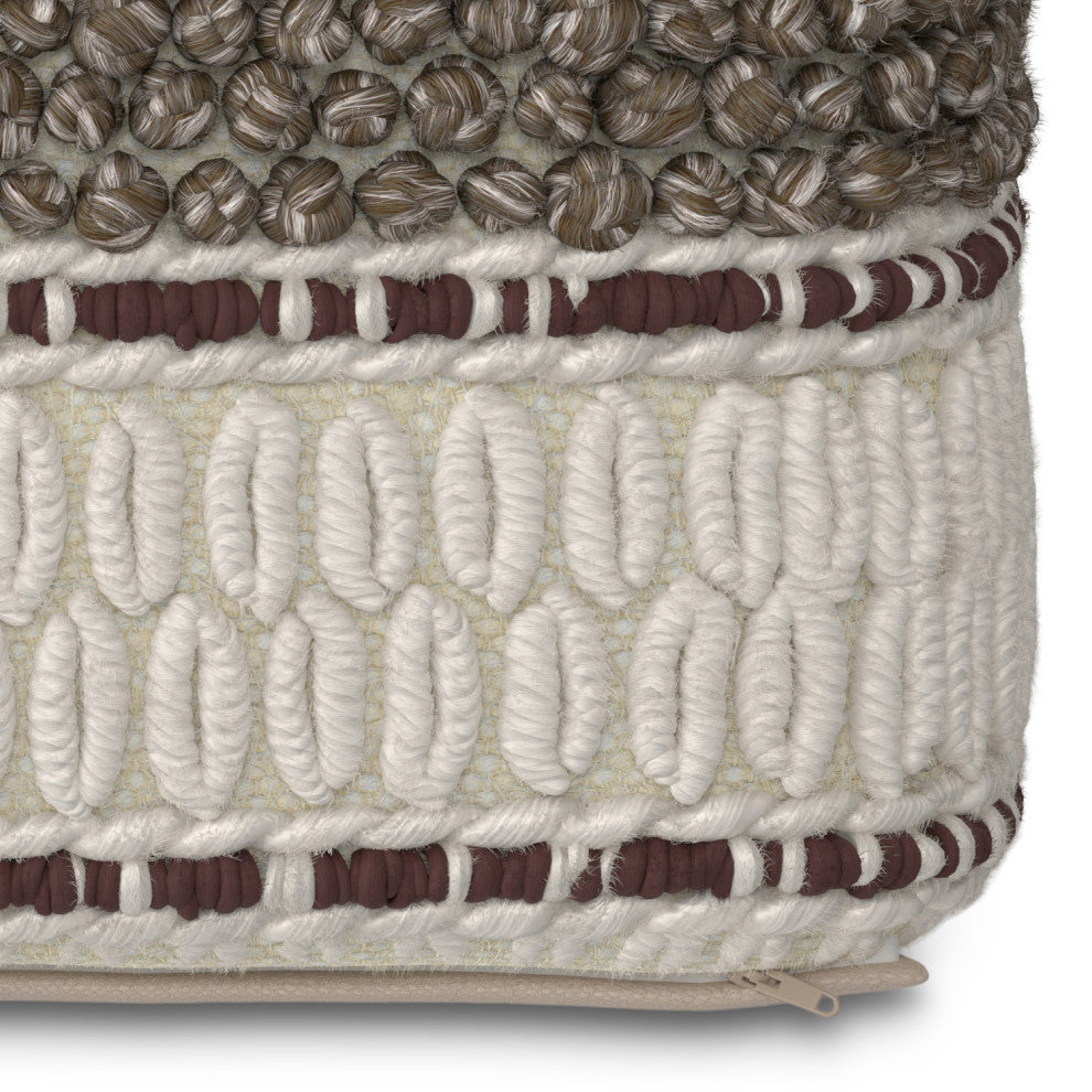 Grady Square Pouf, Earth Tone Brown Handloom Woven