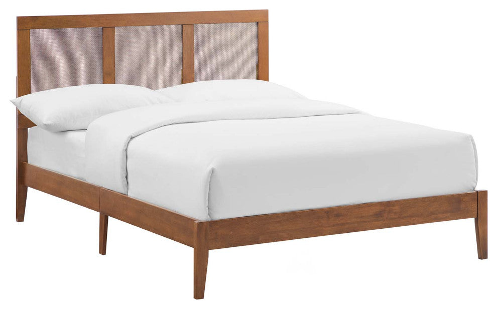 Sirocco Rattan and Wood Full Platform Bed, Walnut