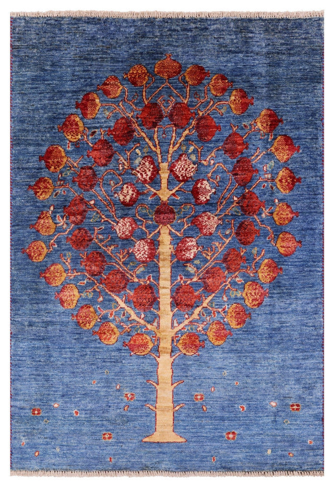3' 3" X 4' 7" Persian Gabbeh Pomegranate Tree Wool Rug Q11061