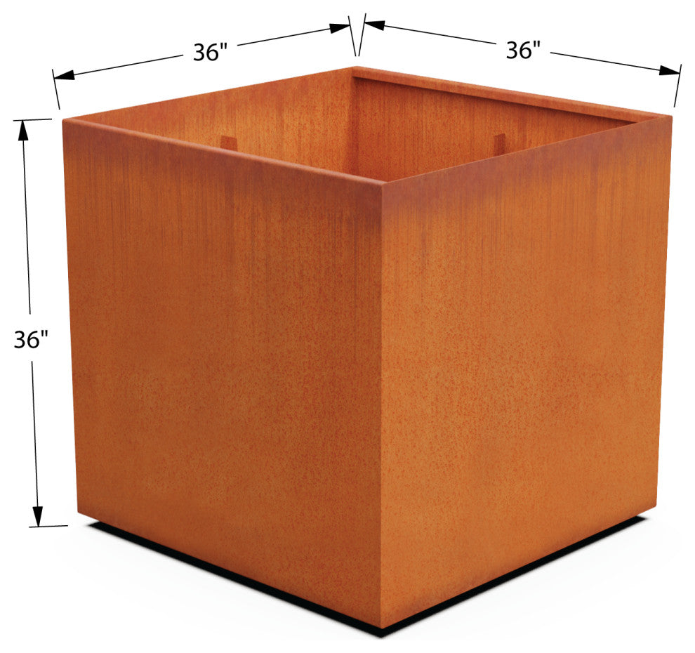 Corten Steel Planter, Cube Xxlarge - 36"lx36"wx36"h
