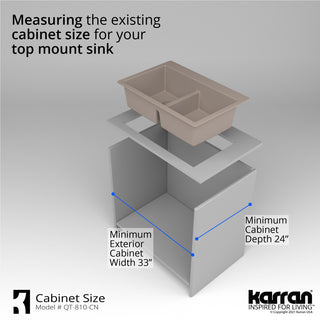Karran 33" Top Mount Double Equal Bowl Quartz Kitchen Sink, Concrete