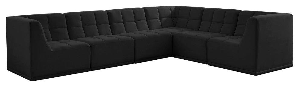 Relax Velvet Upholstered 6-Piece L-Shaped Modular Sectional, Black
