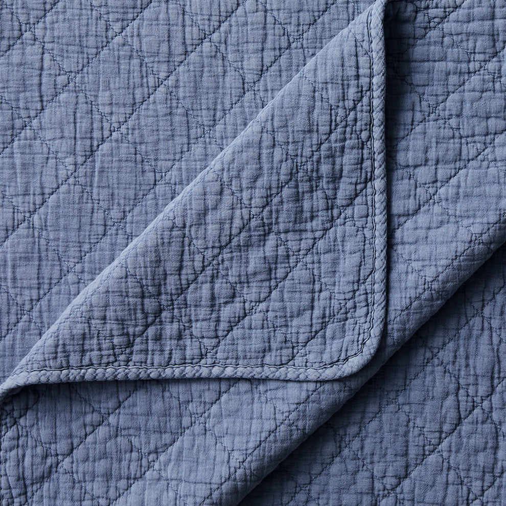 Stonewashed Cotton Gauze Quilt, 1PC, French Blue, King