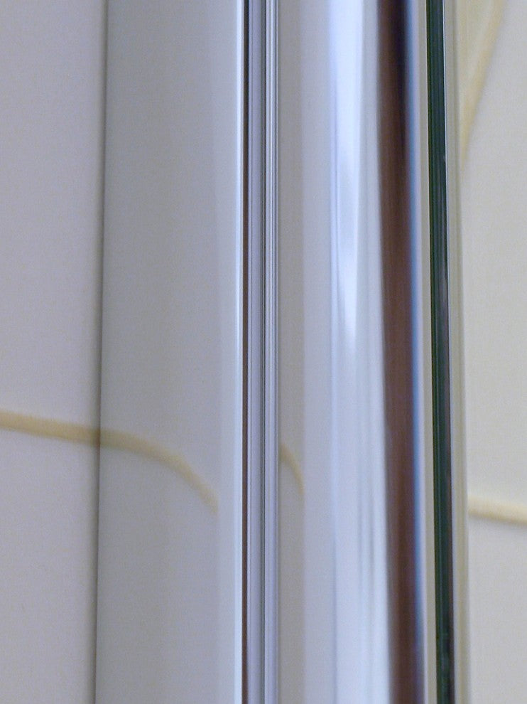 70"x30" Semi-Frameless Glass Shower Door, Polished Silver Pivot, Round Corner