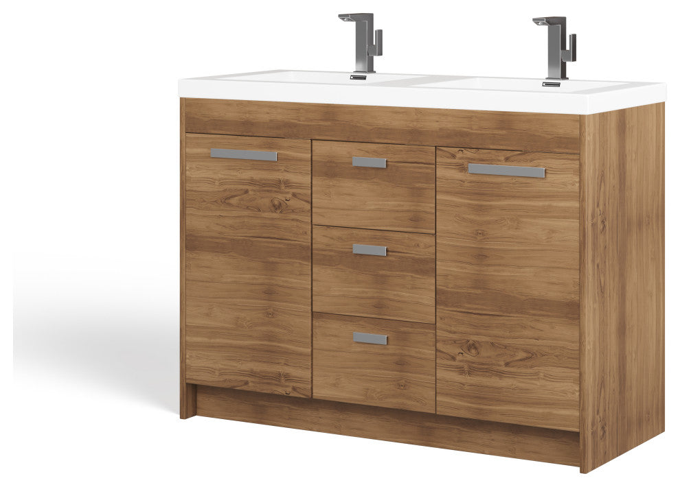 The Ashland Bathroom Vanity, Oak, 48", Double Sink, Freestanding