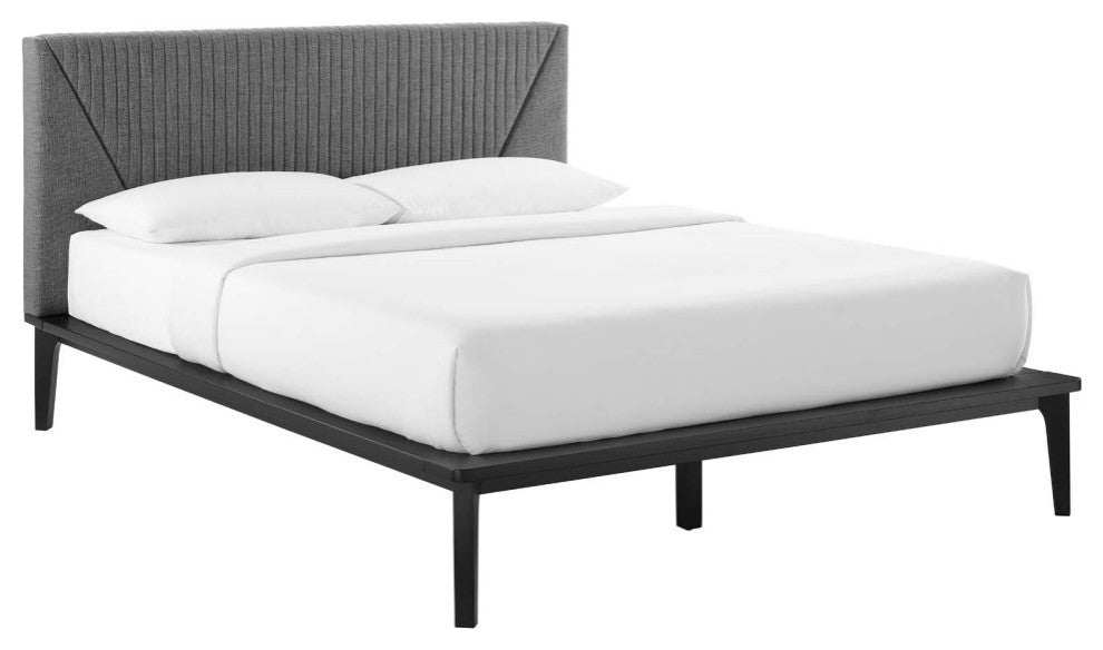 Dakota Upholstered Queen Platform Bed, Black Gray