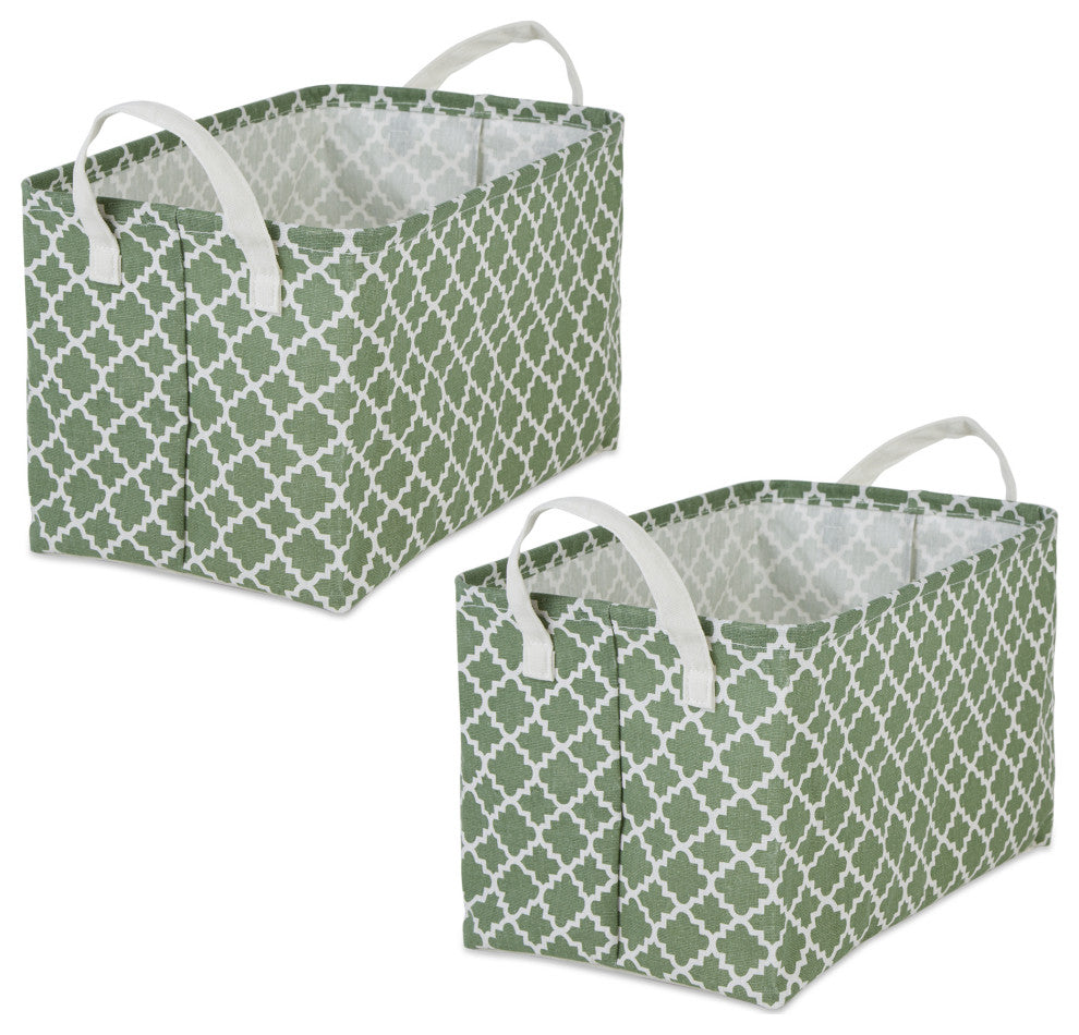 Cotton Polyester Laundry Bin Lattice Artichoke Green Rectangle Large, Set of 2
