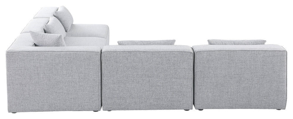 Cube Upholstered Modular Sectional, Gray, 5-Piece: 4 Armless Chair, 1 Corner Chair, Linen Texured Fabric