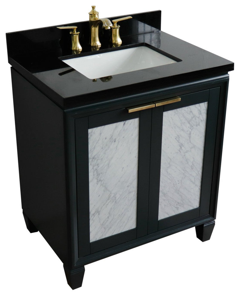 31" Single Sink Vanity, Dark Gray Finish With Black Galaxy Granite