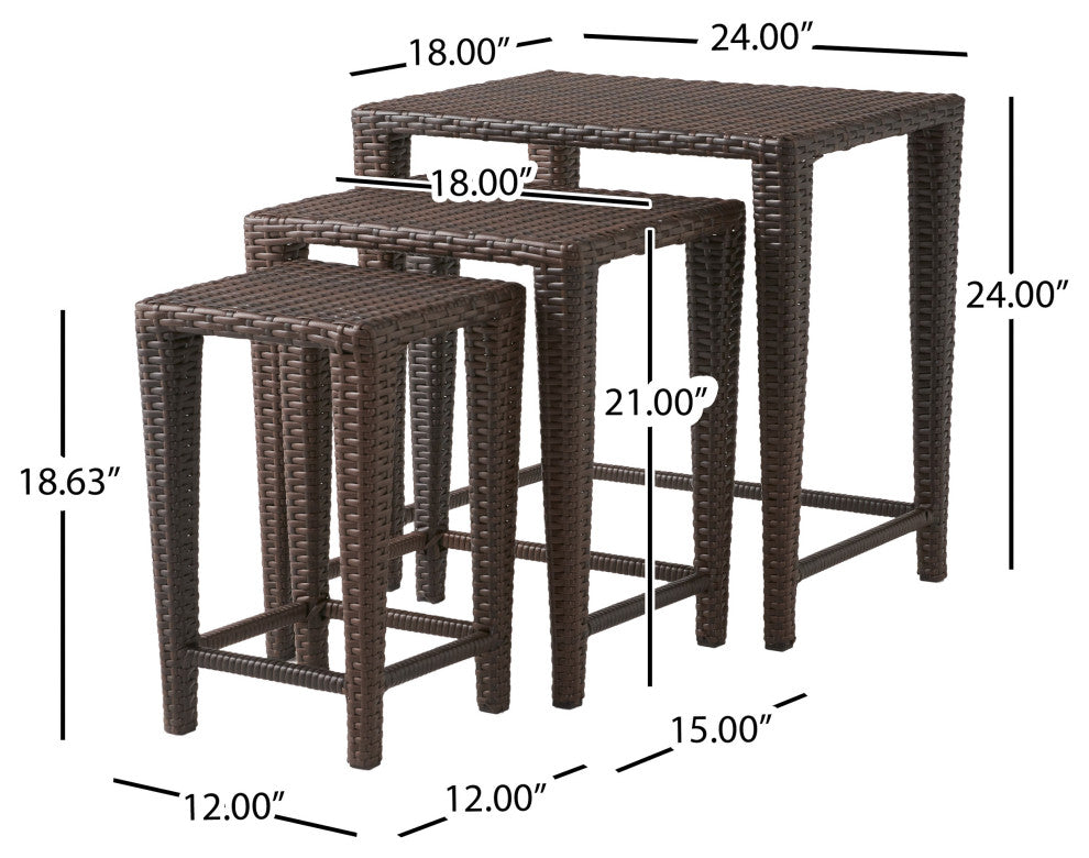 GDF Studio 3-Piece Mayall Nested Outdoor Tables Set, Multibrown