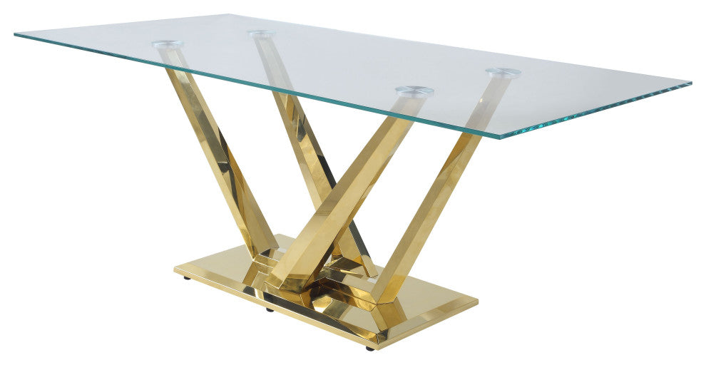 ACME Barnard Dining Table, Clear Glass and Mirrored Gold