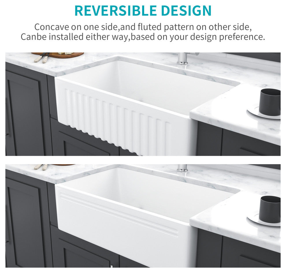 White Ceramic 30 in. Single Bowl Farmhouse Apron Kitchen Sink with Bottom Grid