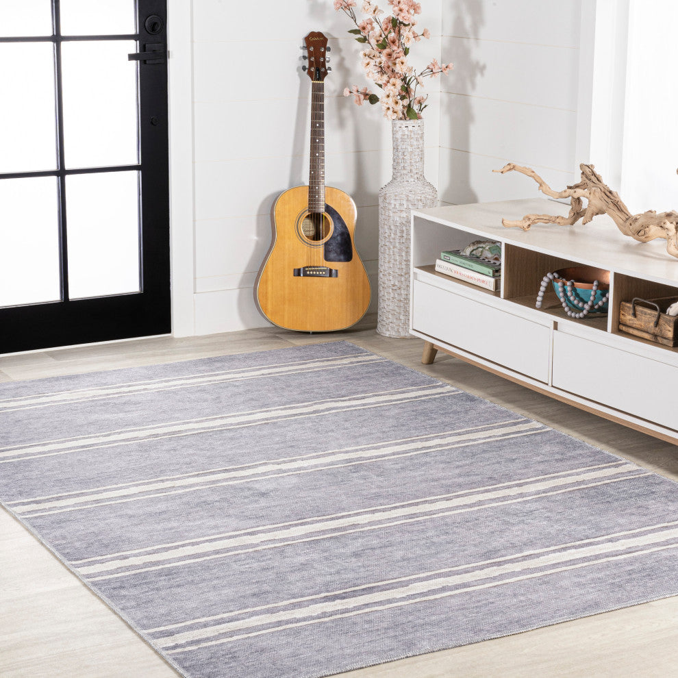 Bande Distressed Ticking Stripe Machine-Washable Area Rug, 8 X 10