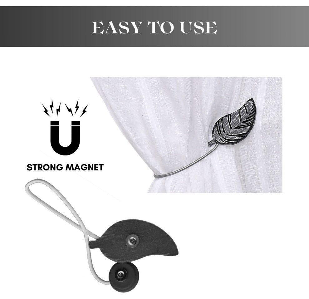 Magnetic Wooden Leaf Curtain Tiebacks, Black, Pack of 2
