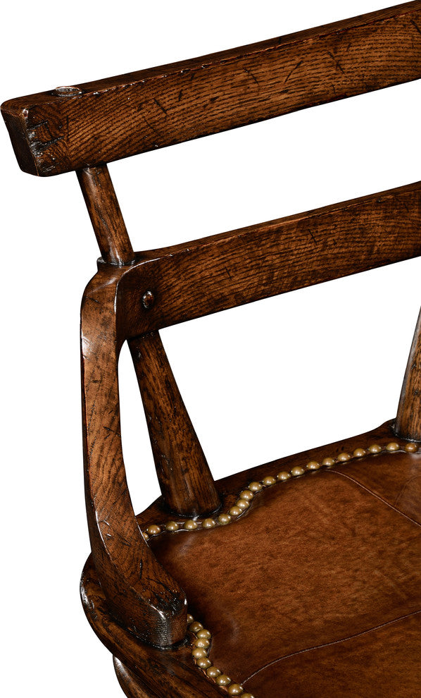 Oak Barstool With Studded Leather Seat, Side
