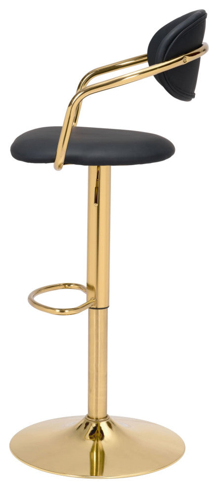 Bar Stool Chair Barstool, Faux Vinyl Leather, Steel, Black, Gold, Cafe Bistro
