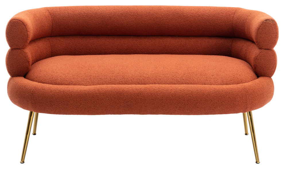 53" Round Arm Settee with Metal Legs, Orange, 53"