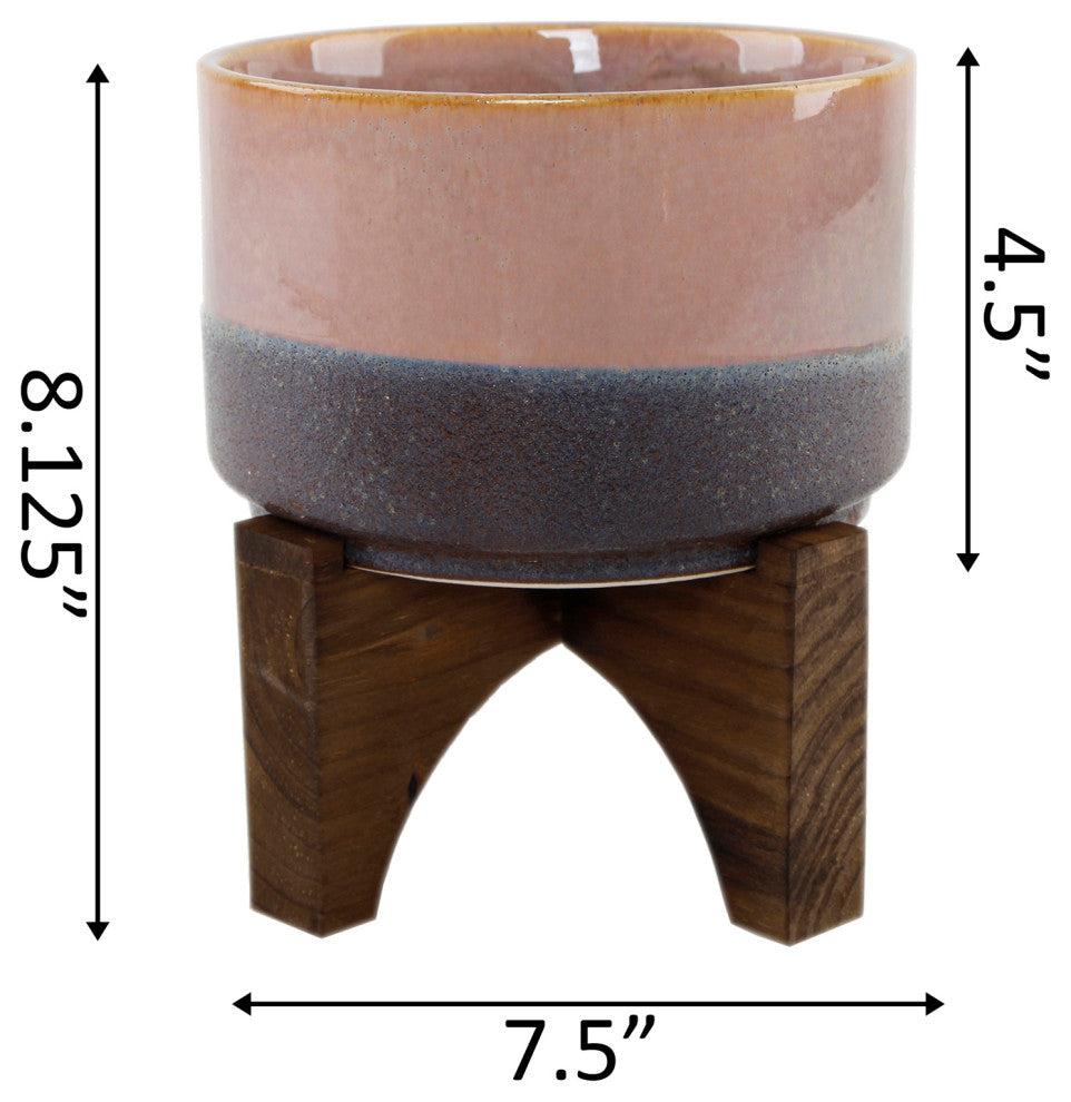 7" Lava Ceramic On Wood Stand, Pink