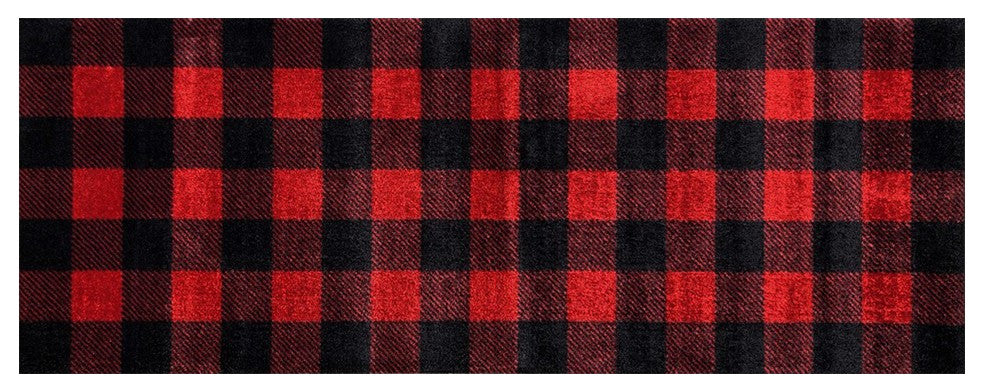 2' x 6' Black and Red Buffalo Check Washable Runner Rug