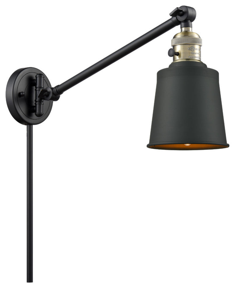 Addison 1-Light LED Swing Arm Light, Black Antique Brass, Shade: Matte Black