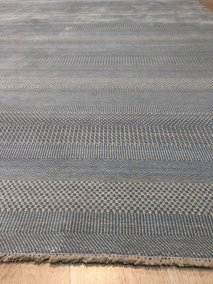 EORC Light Blue/Ivory Hand Crafted Wool and Viscose Grass Rug 9'x12'