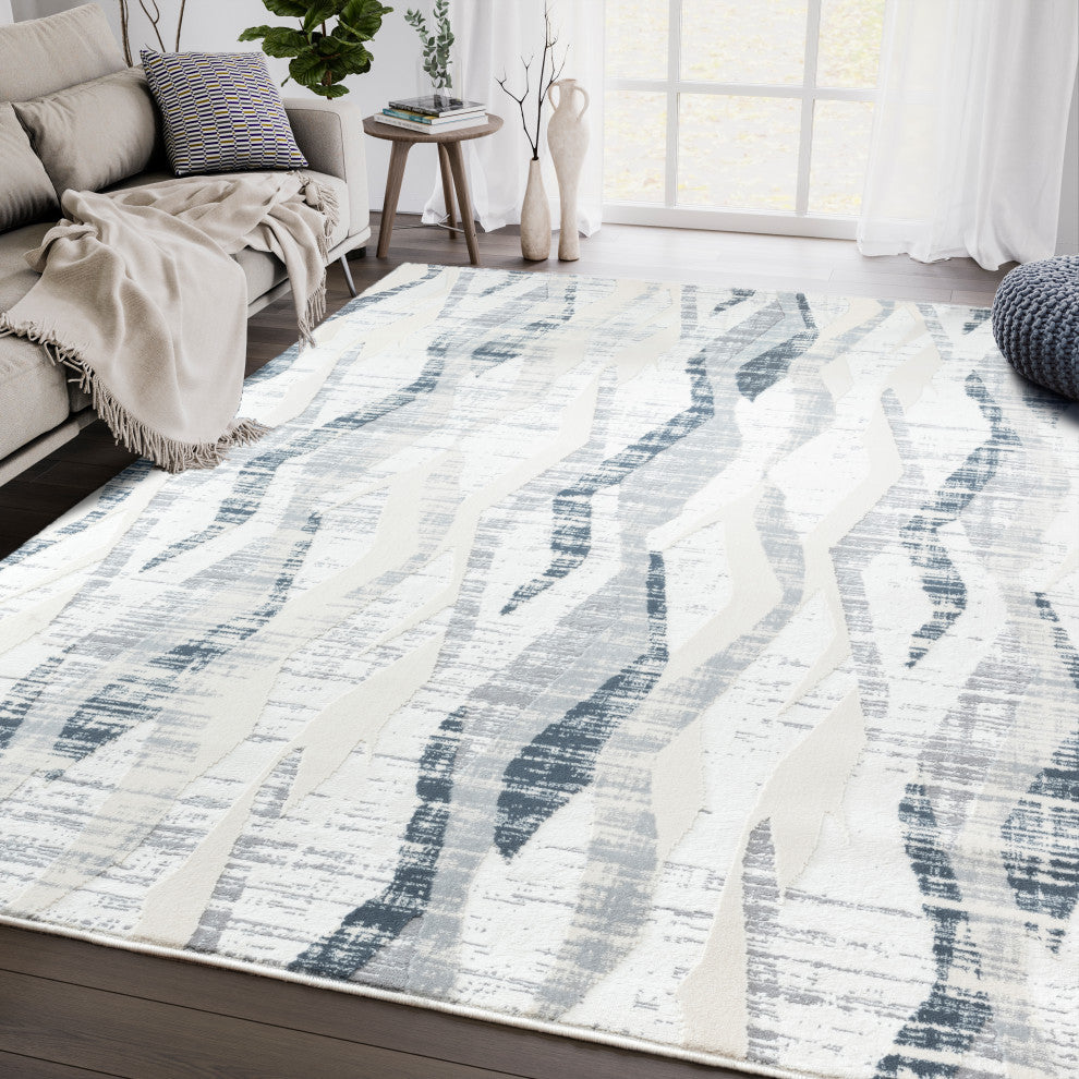 Abani Aspen Collection ASP120A Contemporary Beige Blue Geometric Area Rug