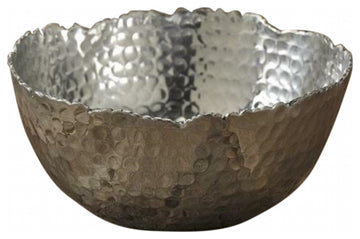 Silver Steel Modern Hammered Cut Bowl