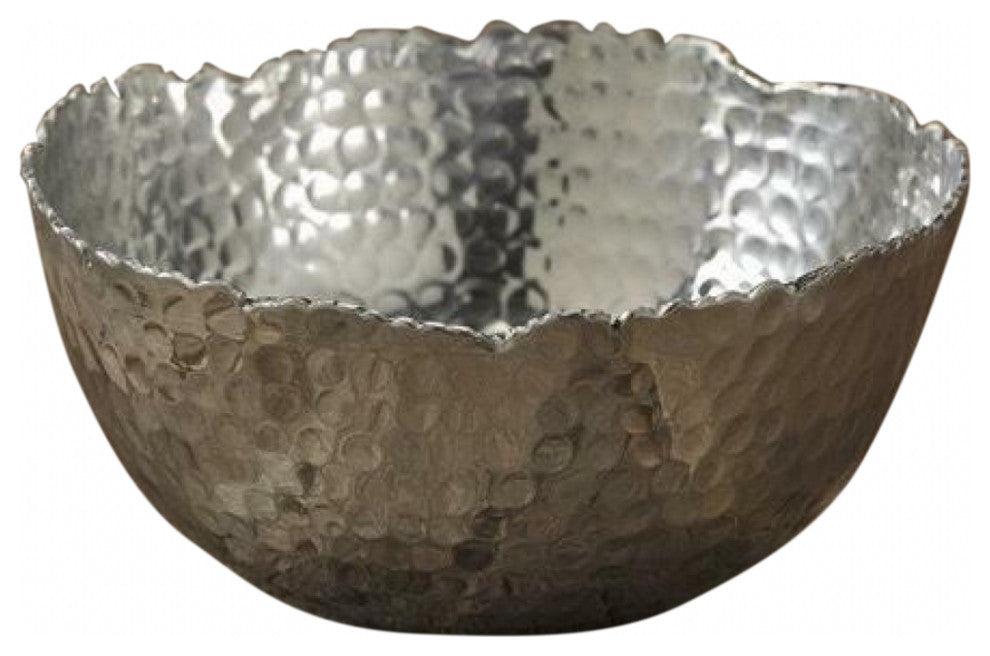 Silver Steel Modern Hammered Cut Bowl