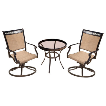 Hanover FNTDN3PCSWG Fontana Aluminum Framed Outdoor Bistro Set - Tan
